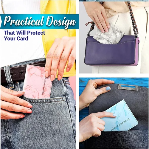 Vista 3 de Welmy - Tarjetero de vacuna de piel sintética Azul Patchwork Funda tipo cartera para tarjetas