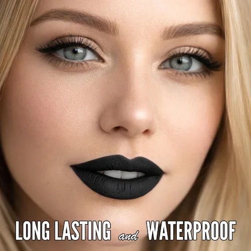 Vista 4 de Mynena Combo de lápiz labial negro azabache de larga duración con delineador de labios Resistente al agua y a prueba de transferencia, cómodo e