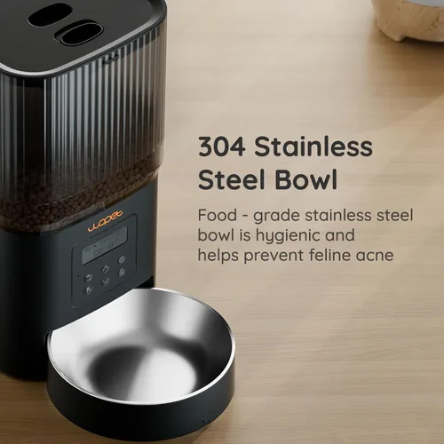 Vista 6 de WOPET Automatic Cat Feeder, 4L Automatic Dog Feeder with 180-Day Battery Life, Programmable Cat Food Dispenser with Stainless Steel Bowl，1-6 Meals