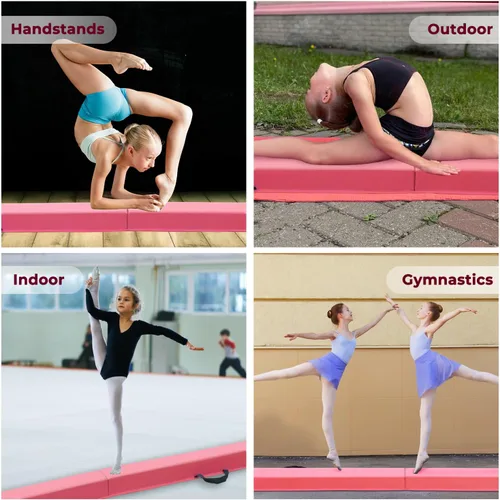 Vista 6 de FBSPORT Viga de Equilibrio de 8/10 Pies: Equipo de Gimnasia de Piso Plegable de Cuero PU para Niños y Adultos, Base de Goma Antideslizante, Viga