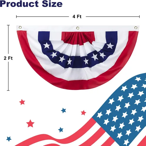 Vista 3 de Motiloo Bandera de abanico plisada de Estados Unidos, 2 x 4 pies, bandera patriótica de Estados Unidos con medio abanico para decoración del 4