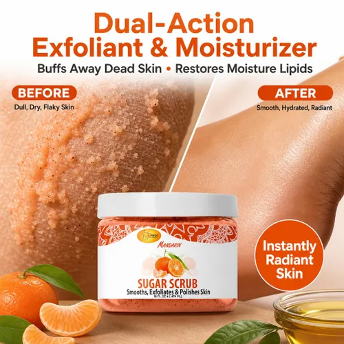 Vista 2 de SPA REDI Exfoliante corporal de azúcar, mandarina, 16 onzas, exfoliante, hidratante, hidratante y nutritiva, brillante, pulido, piel suave y fresca