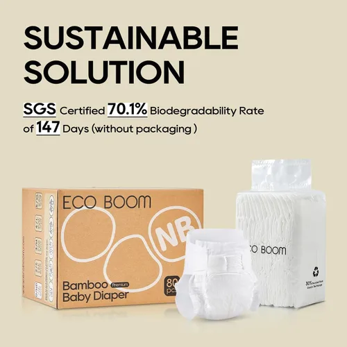 Vista 2 de ECO BOOM Pañales prematuros, viscosa de bambú, pañales desechables suaves naturales para bebés, tamaño 0 adecuado para hasta 7 libras