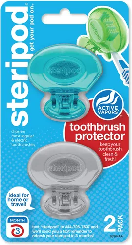 Vista 12 de Steripod Protector de cepillo de dientes con clip, verde/plateado, 2