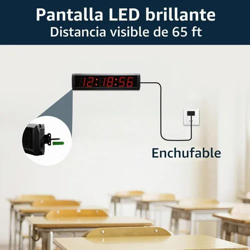 Vista 5 de Reloj de pared digital grande con control remoto, cronómetro LED, cuenta regresiva, cuenta regresiva, reloj de hora conmutable de 12/24 horas