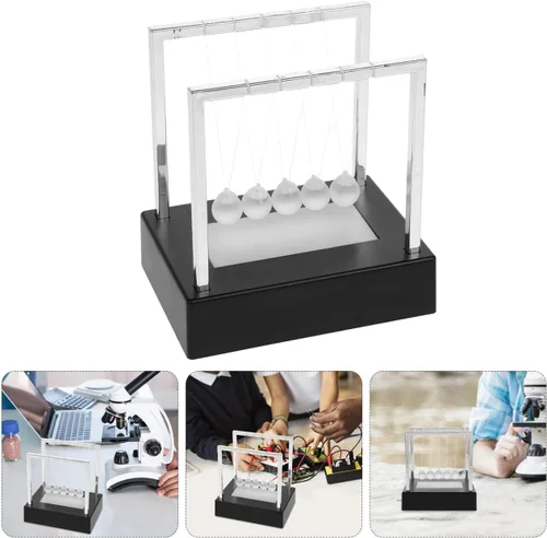 Vista 4 de SEWACC Newton's Cradle Balance - Bolas de péndulo para decoración de oficina con base negra, escritorio con luz LED, bolas cinéticas oscilantes