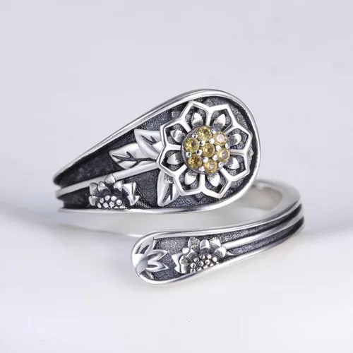 Vista 2 de 925-Sterling-Silver Adjustable Spoon Ring for Women - Vintage Bee Rings Animal Jewelry Birthday Christmas Gifts for Daughter Wife