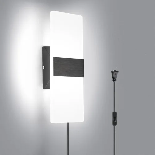 Vista 9 de TRLIFE Lámpara de pared LED moderna, ajustable 4 temperaturas de color 12W lámpara de pared moderna enchufe, luz de pared acrílica montada