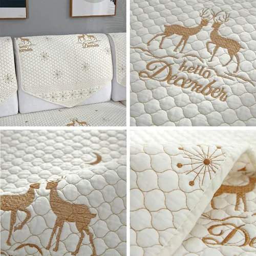 Vista 6 de vctops Fundas de sofá de algodón bordadas reversibles, con patrón de alce de granja, funda de sofá seccional, suave y acogedora, protector de Ciervo