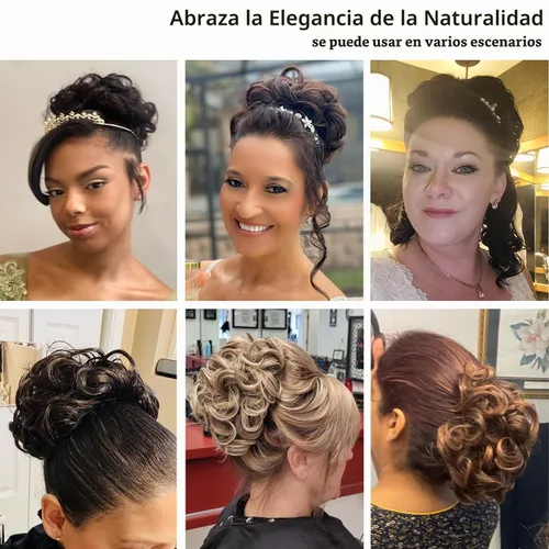 Vista 6 de Rose bud Postizo de Moño Rizado Extensiones de Moño Coletero Peinado Recogido Peinetas Sintéticas en Moño Desordenado Postizo de Cabello para 12#
