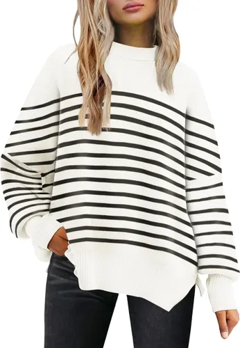 Vista 203 de Lillusory - Suéter extragrande con mangas de murciélago y cuello redondo para mujer, prenda moderna de otoño de tejido de punto sin botones
