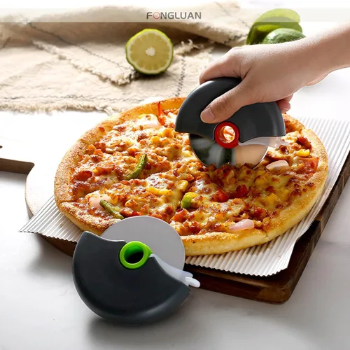 Vista 5 de Juego de 2 ruedas cortadoras de pizza, cortador de pizza con cubierta protectora de cuchilla, acero inoxidable 18/8 afilado prémium
