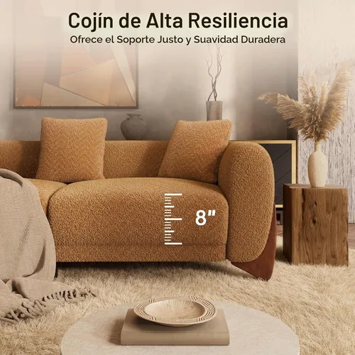 Vista 8 de Morden Fort Sofá Boucle moderno, tapizado, duradero, cómodo, apto para mascotas, sofá profundo con patas de madera y almohada, sofás de 3 plazas