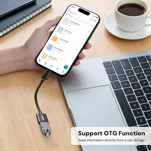 Vista 6 de Paquete de 2 adaptadores USB C a USB, cable USB C macho a USB hembra OTG, trenzado de nailon, carcasa de aluminio, compatible con iPhone 17, 16, 15