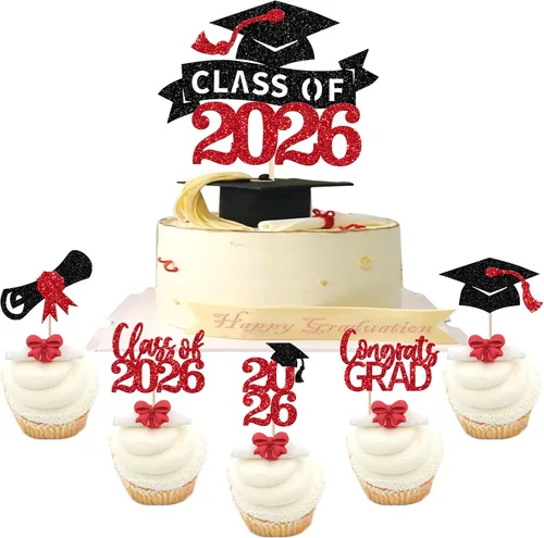 Vista 16 de Paquete de 24 adornos para cupcakes de clase de 2026 con purpurina 2026 para diploma de graduación 2026, selecciones para cupcakes para graduación