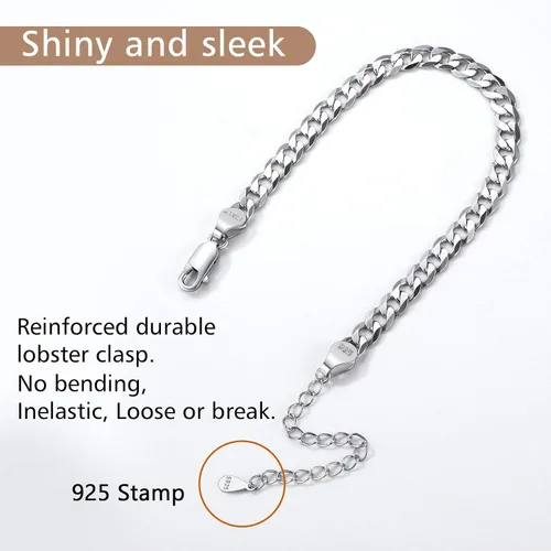 Vista 4 de FindChic Pulseras de cadena italiana de plata de ley 925 con eslabones cubanos para mujeres y hombres, 0.118 pulgadas0.197 pulgadas de ancho, 6.3 a