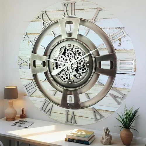 Vista 20 de ImprovingLife The Gears Reloj de pared con engranajes móviles reales línea Inglaterra (Verde Aguamarina, 24 pulgadas (60 cm))