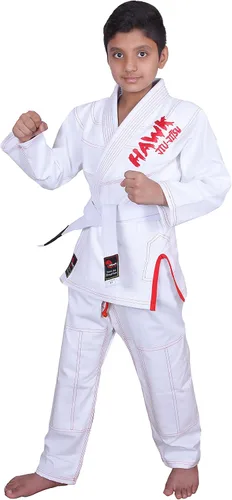Vista 8 de Jiu Jitsu brasileño, para niños, Jiu Jitsu Gi Children BJJ Gi Grappling Kimonos, cinturón blanco ligero, Blanco