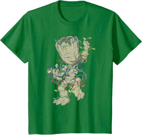 Vista 4 de Marvel Camiseta de luces navideñas Guardians Of The Galaxy Groot, Negro, S