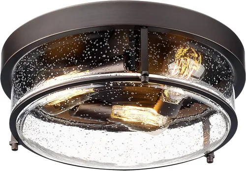 Vista 7 de Emliviar GE263F ORB - Lámpara de techo con 2 luces, 12 pulgadas, cerca de techo, con vidrio sembrado, acabado de bronce aceitado