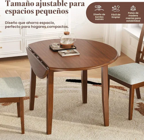 Vista 6 de P PURLOVE Juego de comedor redondo de 3 piezas para 2, mesa de madera