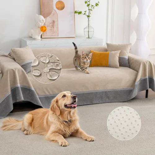 Vista 10 de Funda de sofá para sofá de 2 cojines, apta para mascotas, resistente al agua, antiarañazos, protector de muebles seccional en forma de L, funda