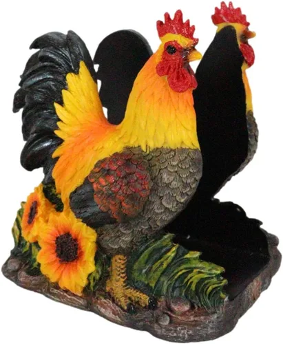 Vista 3 de Ebros Gift Farm Morning Crow Rooster - Servilletero para cena, 6 pulgadas de alto, mesa occidental rústica, centro de mesa decorativa de pollos