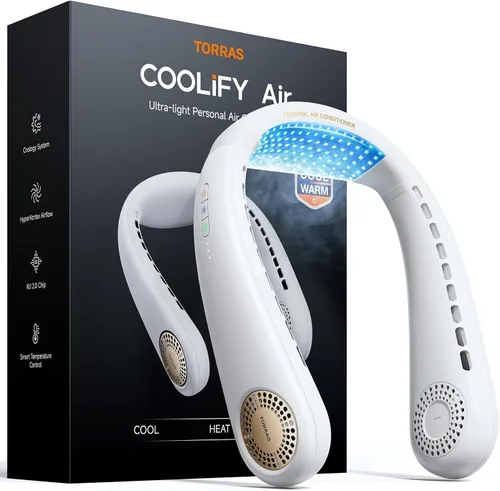 Vista 11 de TORRAS COOLiFY Air 2026 Ventilador de cuello mejorado de aire acondicionado, doble flujo de aire profesional, ventilador portátil ultraligero Negro