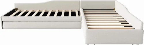 Vista 9 de Merax Sofá cama doble, cama doble tapizada con cama nido y cajón, color beige