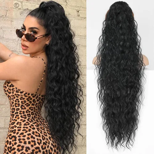 Vista 42 de KooKaStyle Extensión de cola de caballo con cordón de 26 pulgadas (66 cm) para mujeres, extensiones de cabello sintético rizado largo para uso