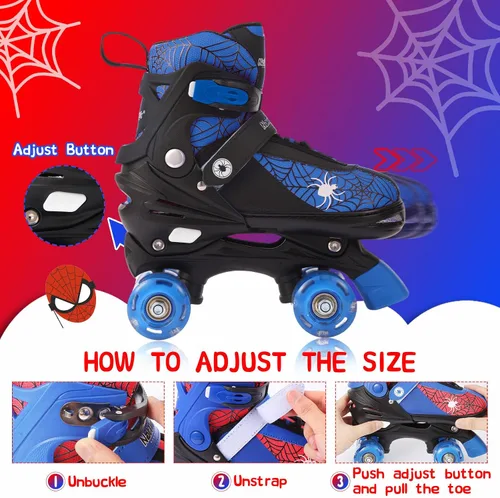 Vista 4 de Patines de ruedas Nattork para niños y niñas, patines cuádruples ajustables en 4 tallas para niños con ruedas iluminadas, genial regalo