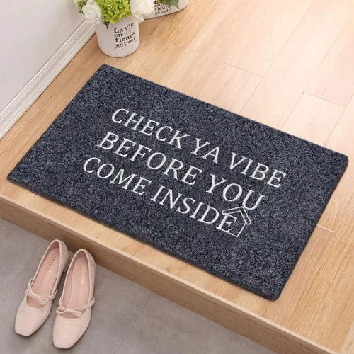 Vista 2 de Door mat Outside Entrace,Check YA VIBLE Before You Come Inside Front Funny Door Mat Rubber Backing Non Slip Welcome Mats Entryway Embroidered