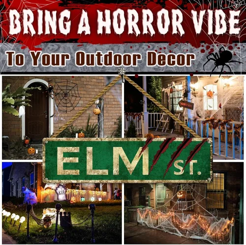 Vista 5 de Regalos de Películas de Terror de Navidad Letrero de Elm Street Letreros de Metal Retro Decoración Espeluznante de Halloween, Arte de Pared Póster