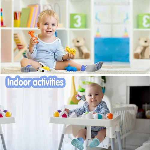 Vista 5 de Tphon - Calcetines antideslizantes para bebés y niños pequeños, 12 pares con agarre, calcetines de tripa para niños de 0 a 7 años, niños y niñas