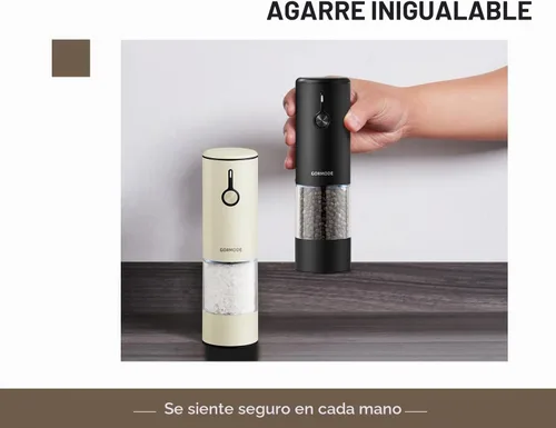 Vista 5 de Juego de molinillo eléctrico recargable de acero inoxidable para sal y pimienta, carga USB con cubierta antipolvo, 6 modos de molienda ajustables +