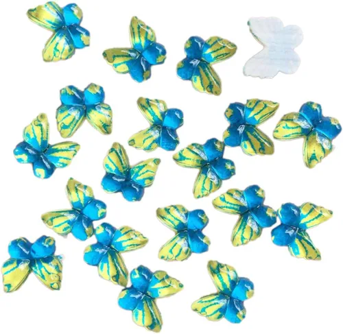 Vista 17 de Diamantes de imitación de mariposa con parte trasera plana, 80 unidades de 0.394 pulgadas, dijes de mariposa de resina para uñas, adornos, álbumes