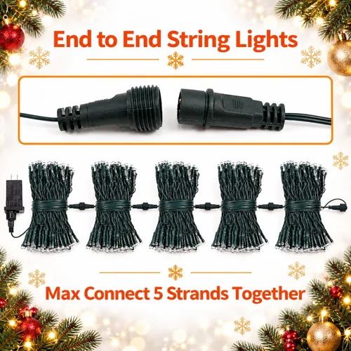 Vista 8 de Luces de cadena navideñas conectables de 240 LED de 88 pies, 13 modos, para interiores y exteriores, cable verde extensible, luces de árbol
