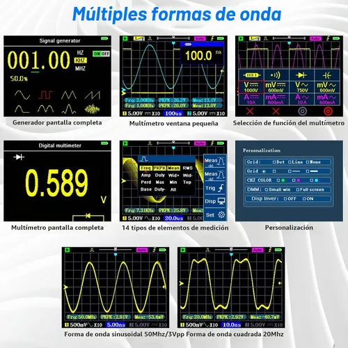 Vista 5 de Kit de osciloscopio digital de mano LCD - 2 canales 3.2 "TFT multímetro Osciloscopio generador de señal Mini Osciloscopio automotriz Ancho de banda