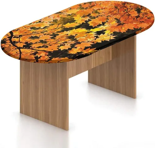 Vista 10 de XISUNYA Mantel ovalado ajustable de poliéster elástico para otoño, árboles de otoño con hojas descoloridas, se adapta a mesas ovaladas de hasta 36 x