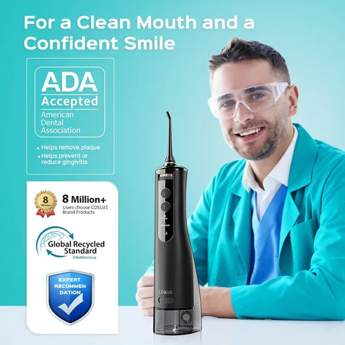 Vista 4 de COSLUS Irrigador de Agua Portátil para Dientes: 10 Ajustes de Presión Profesional para Ortodoncia, Aparejos y Encías Sensibles - Inalámbrico