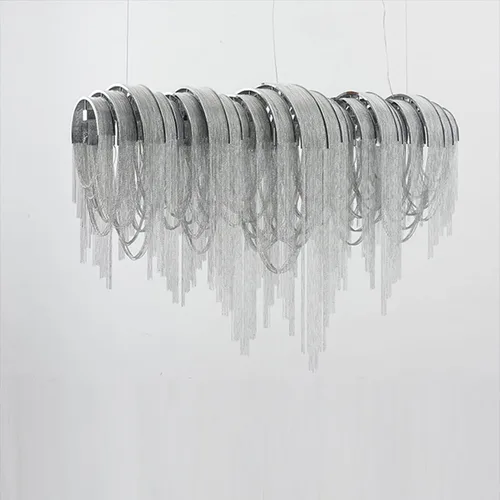 Vista 3 de Machine Candelabro de cadena de aluminio en forma, lámpara de techo con cadena de borlas, personalidad posmoderna para sala de estar, comedor