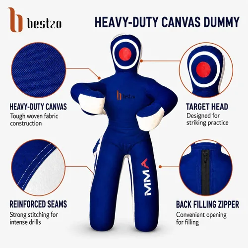 Vista 2 de Bestzo MMA Martial Arts - Saco de boxeo brasileño para Jiu Jitsu, posición sentada, manos sin llenar en la parte delantera Azul