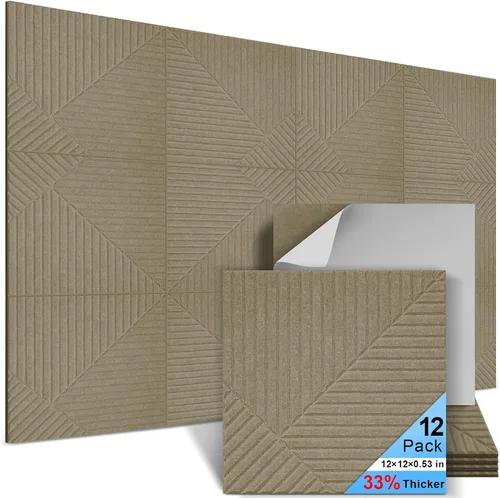 Vista 11 de Paquete de 4 paneles acústicos artísticos autoadhesivos para pared, 16 x 16 x 0.5 pulgadas, paneles acústicos decorativos para pared, paneles