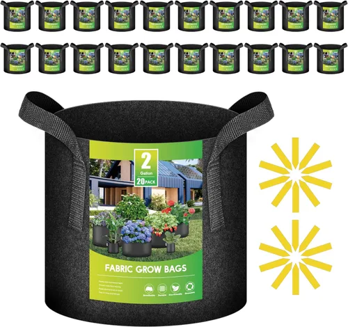 Vista 10 de iPower Paquete de 20 bolsas de cultivo de 2 galones, macetas de tela no tejida para plantación de jardín, macetas resistentes y de aireación