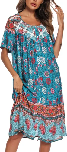 Vista 3 de AVIIER House Dresses for Women Cotton Short Sleeve Housecoat Summer Robes with Pockets