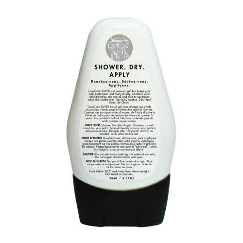 Vista 2 de Loción ToppCock Silver con neutralizador de olores para higiene de partes íntimas del hombre, 3 fl oz