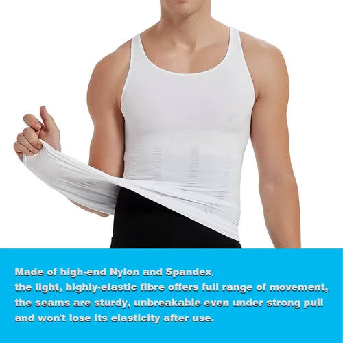 Vista 6 de KOCLES Camiseta de compresión atlética para hombre, adelgazante, moldeadora de cuerpo, camiseta sin mangas, abdominal, chaleco delgado