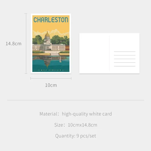 Vista 2 de gaeaverse Charleston - Postales de paisaje de la ciudad americana, postales vintage de 9 piezas/juego de tarjetas de felicitación de ciudades