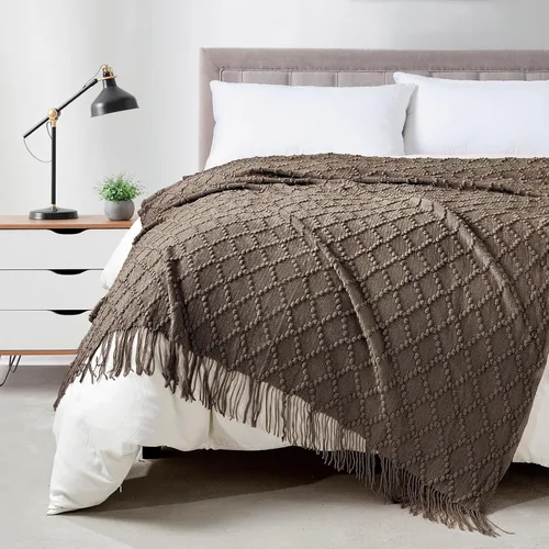 Vista 41 de Bourina Manta de punto decorativa con textura, unicolor y suave, para sofá, 50 x 60 pulgadas, almendra Knitted Throw Blanket 50x60 Inches, Soft