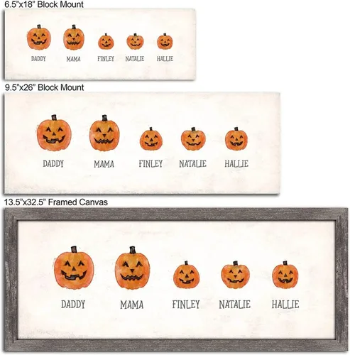 Vista 3 de Personal-Prints Familia Jack-O-Lantern – Regalo único personalizado de Halloween u otoño para Acción de Gracias o decoración y inauguración